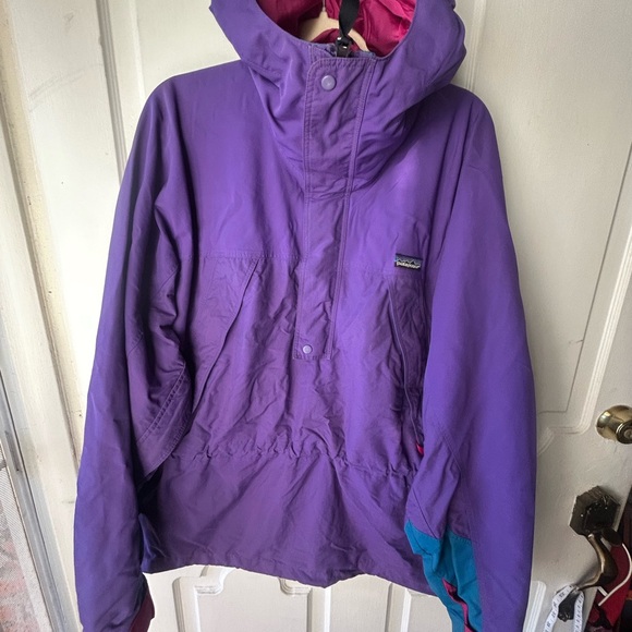 Womens PATAGONIA Purple Vintage 90s Lined 1/4 Zip Nylon Hooded Parka Jacket Sz M - Picture 2 of 9